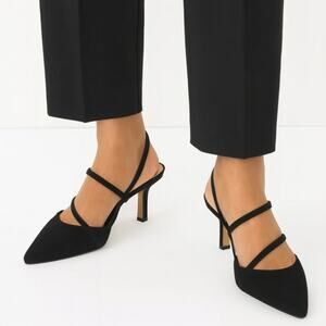 Ann Taylor SZ 8 Strappy Asymmetrical Suede Pump Style # 603186 NEW